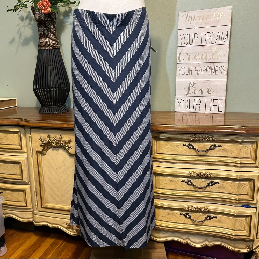 Sonoma Indigo Blue & White Striped Chevron Maxi Skirt NEW NWT